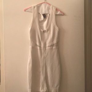 Bebe 2B Sexy Tight White Zip-Up Dress with Sheer